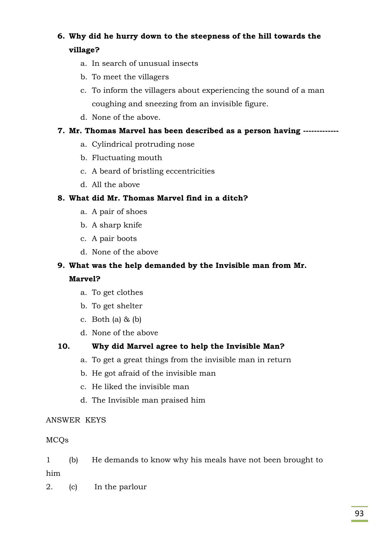 CBSE Worksheets for Class 11 English Invisible Man questions answers - Page 11