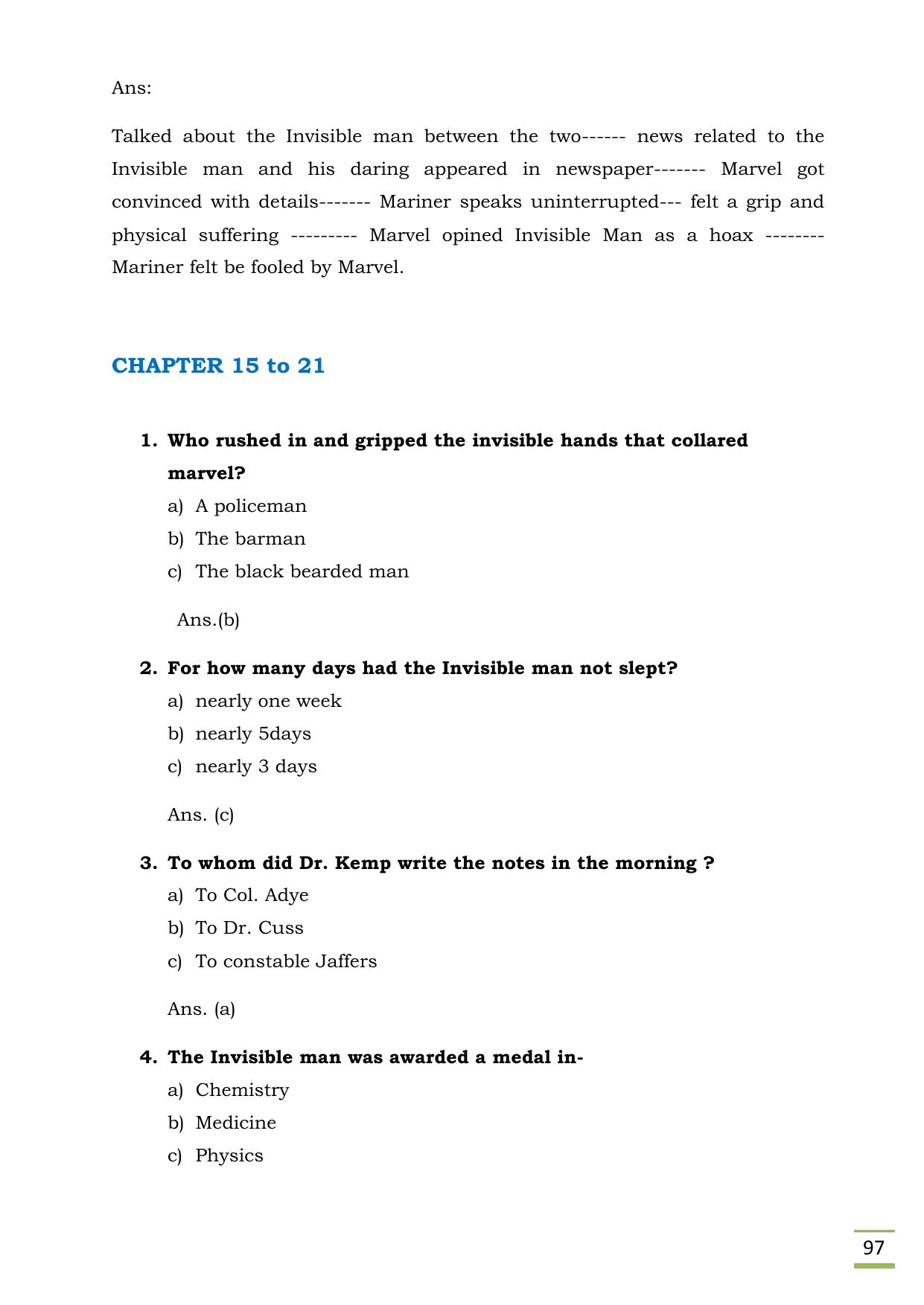 CBSE Worksheets for Class 11 English Invisible Man questions answers - Page 15