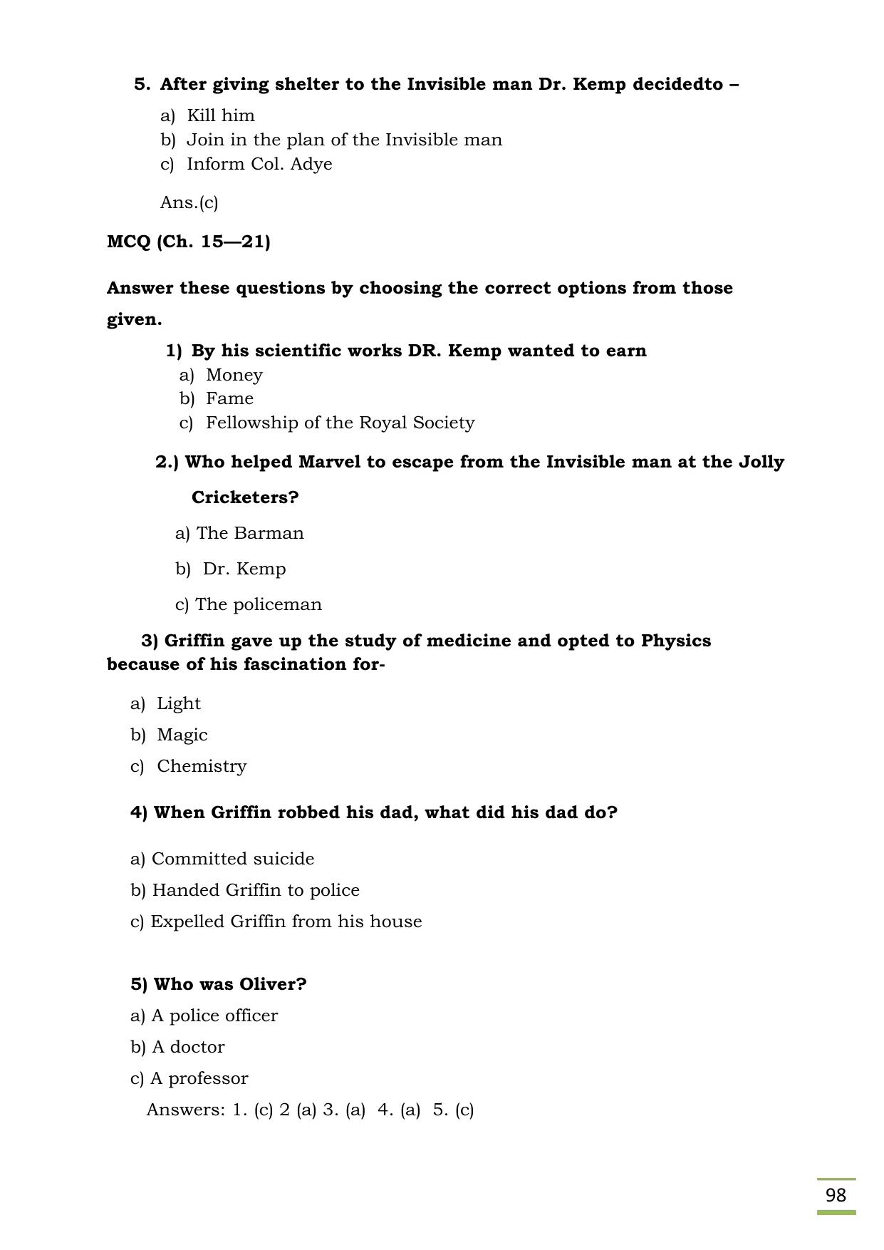 CBSE Worksheets for Class 11 English Invisible Man questions answers - Page 16