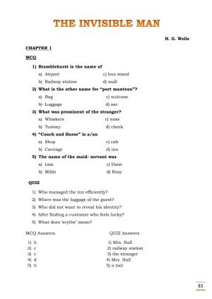 CBSE Worksheets for Class 11 English Invisible Man questions answers