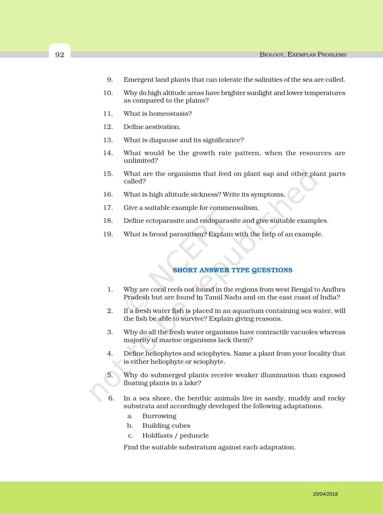 NCERT Exemplar Book For Class 12 Biology Chapter 13 Organisms And ...