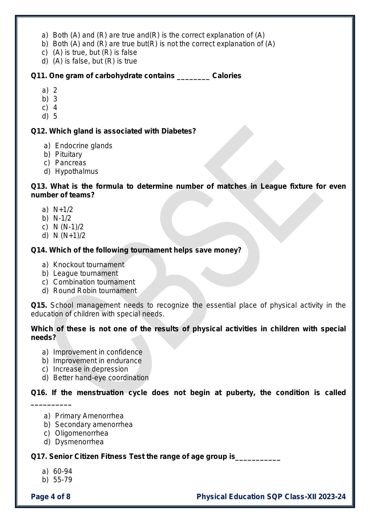 cbse physical education sample paper marking scheme