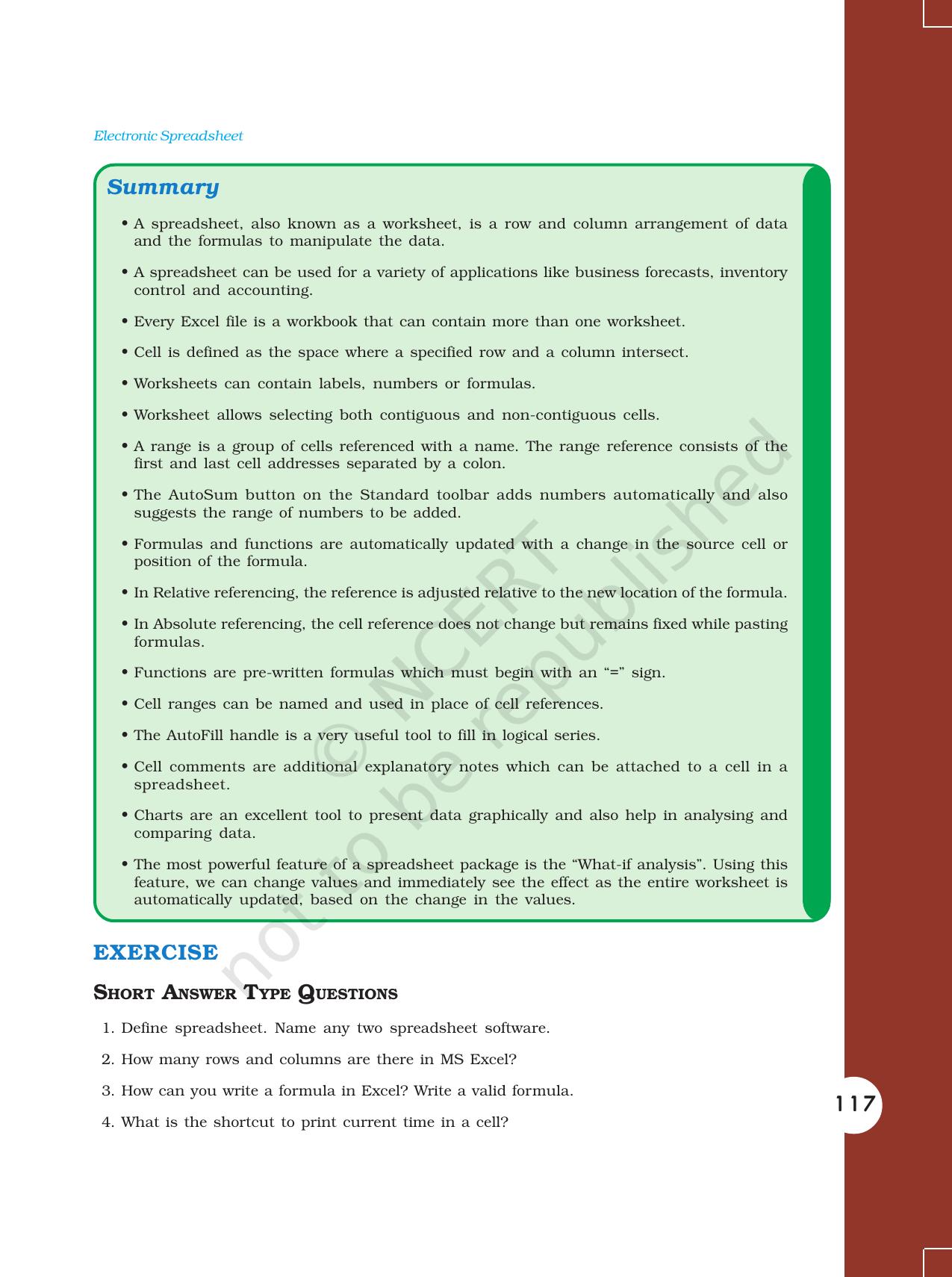NCERT Book for Class 11 Computers Chapter 4 Electronic Spreadsheet - Page 22