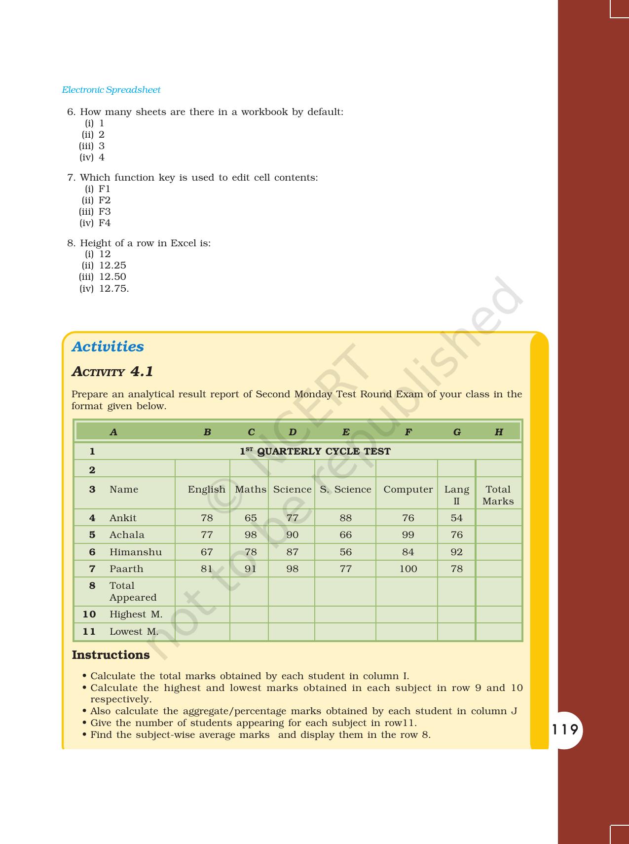 NCERT Book for Class 11 Computers Chapter 4 Electronic Spreadsheet - Page 24