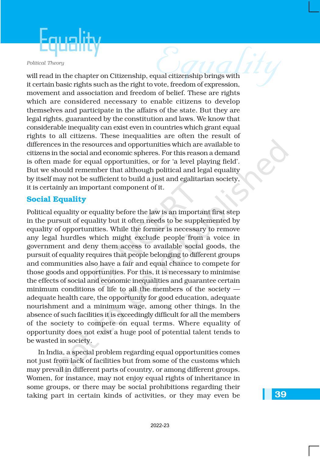 NCERT Book for Class 11 Political Science (Political Theory) Chapter 3 Equality - Page 9