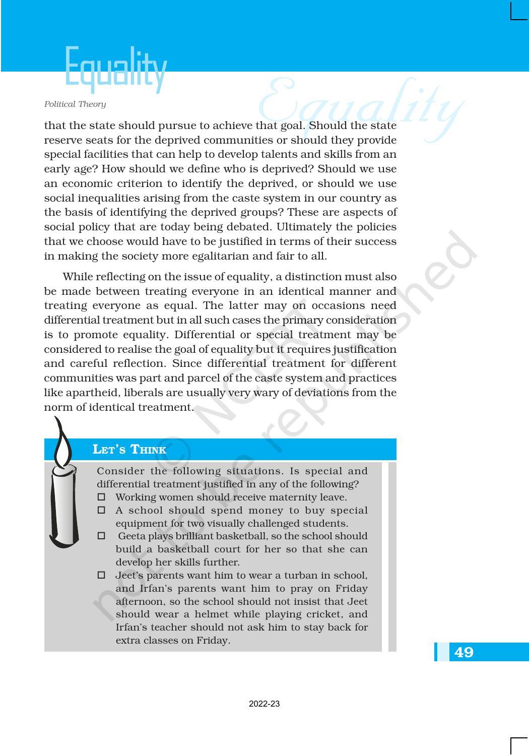 NCERT Book for Class 11 Political Science (Political Theory) Chapter 3 Equality - Page 19