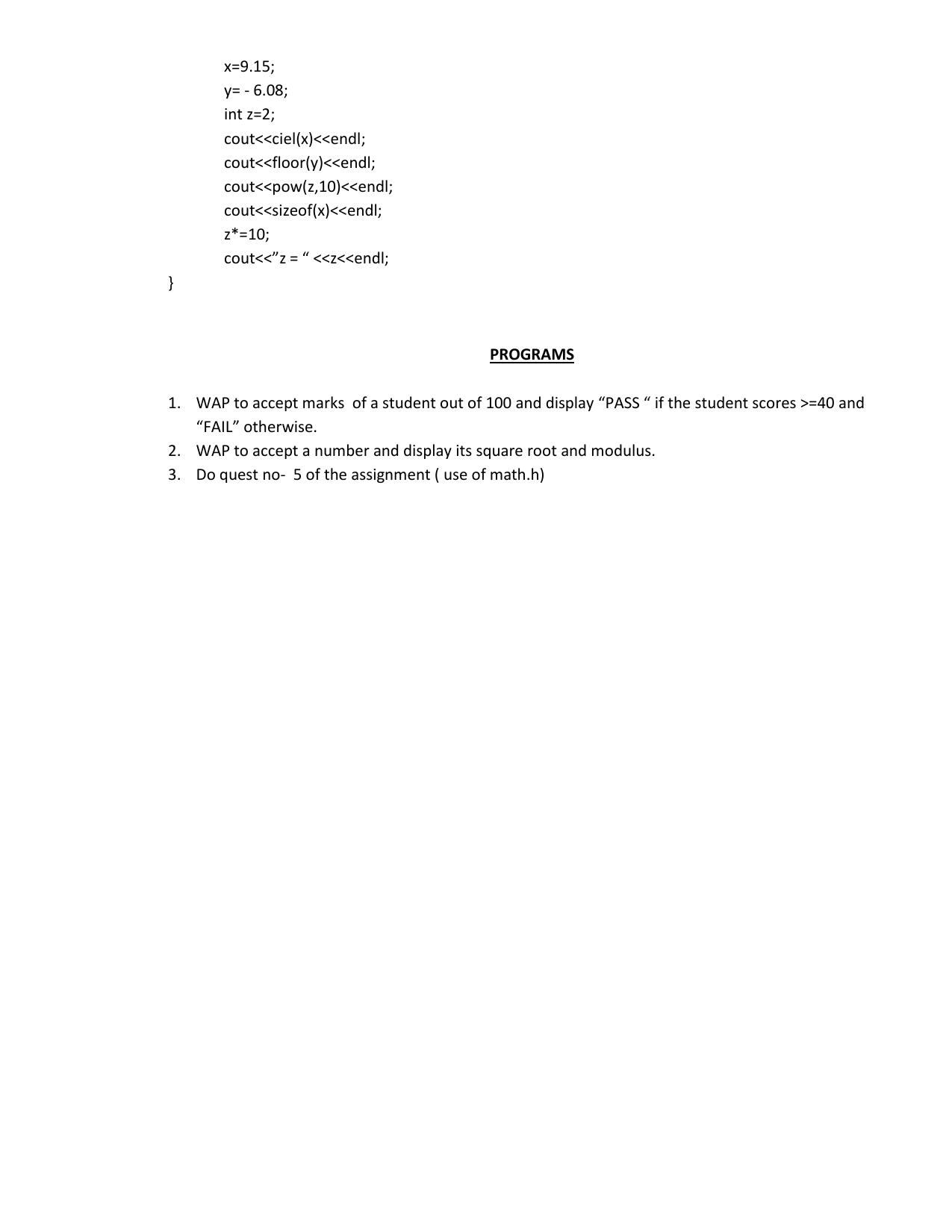 CBSE Worksheets for Class 11 Computer Science Operators and Expressions in C++ Assignment - Page 2