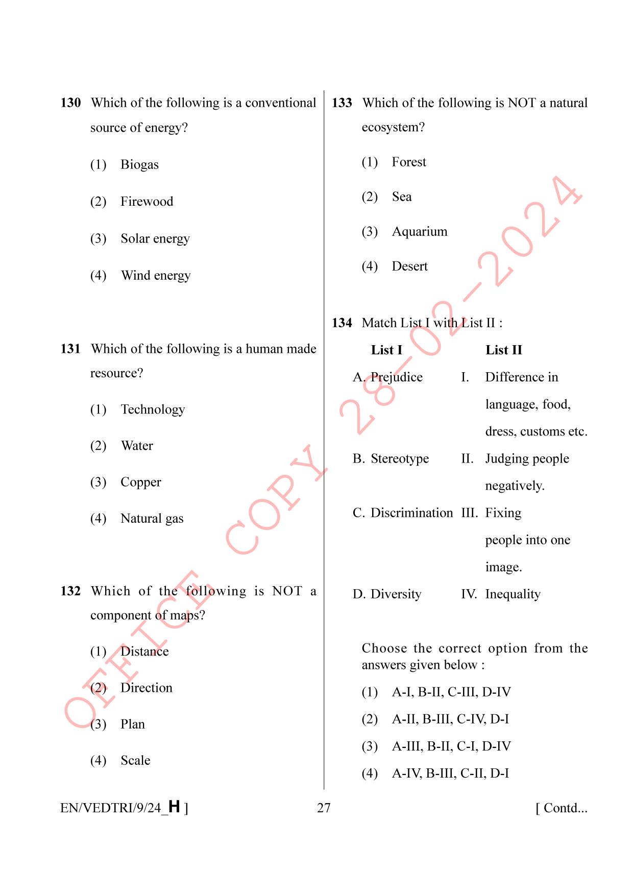 AISSEE Class IX English Set H 2024 Question Paper - Page 27