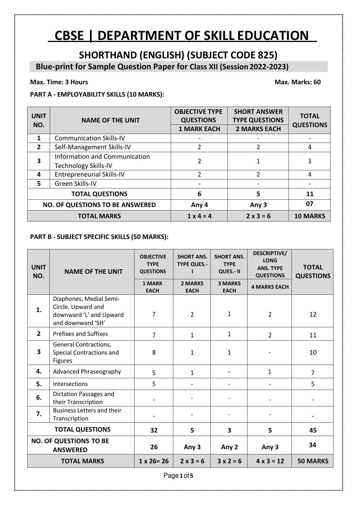 CBSE Class 12 Shorthand (English) (Skill Education) Sample Papers 2023 - Page 1