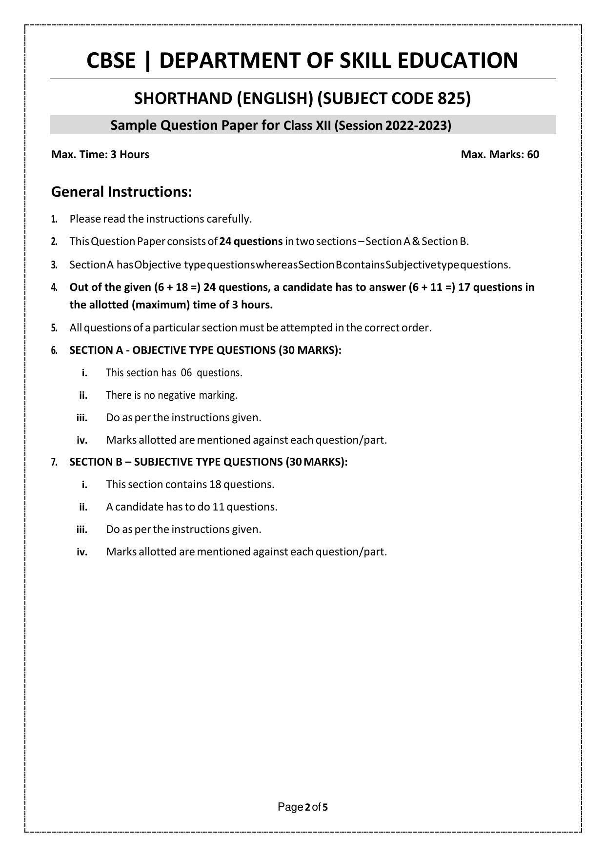 CBSE Class 12 Shorthand (English) (Skill Education) Sample Papers 2023 - Page 2