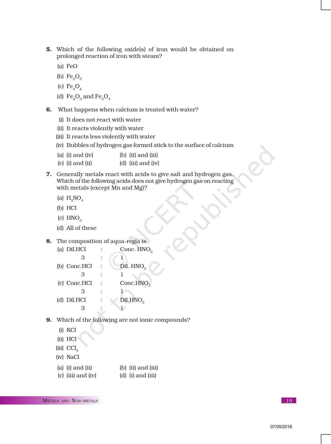 NCERT Exemplar Book For Class 10 Science Chapter 3 Metals And Non-metals