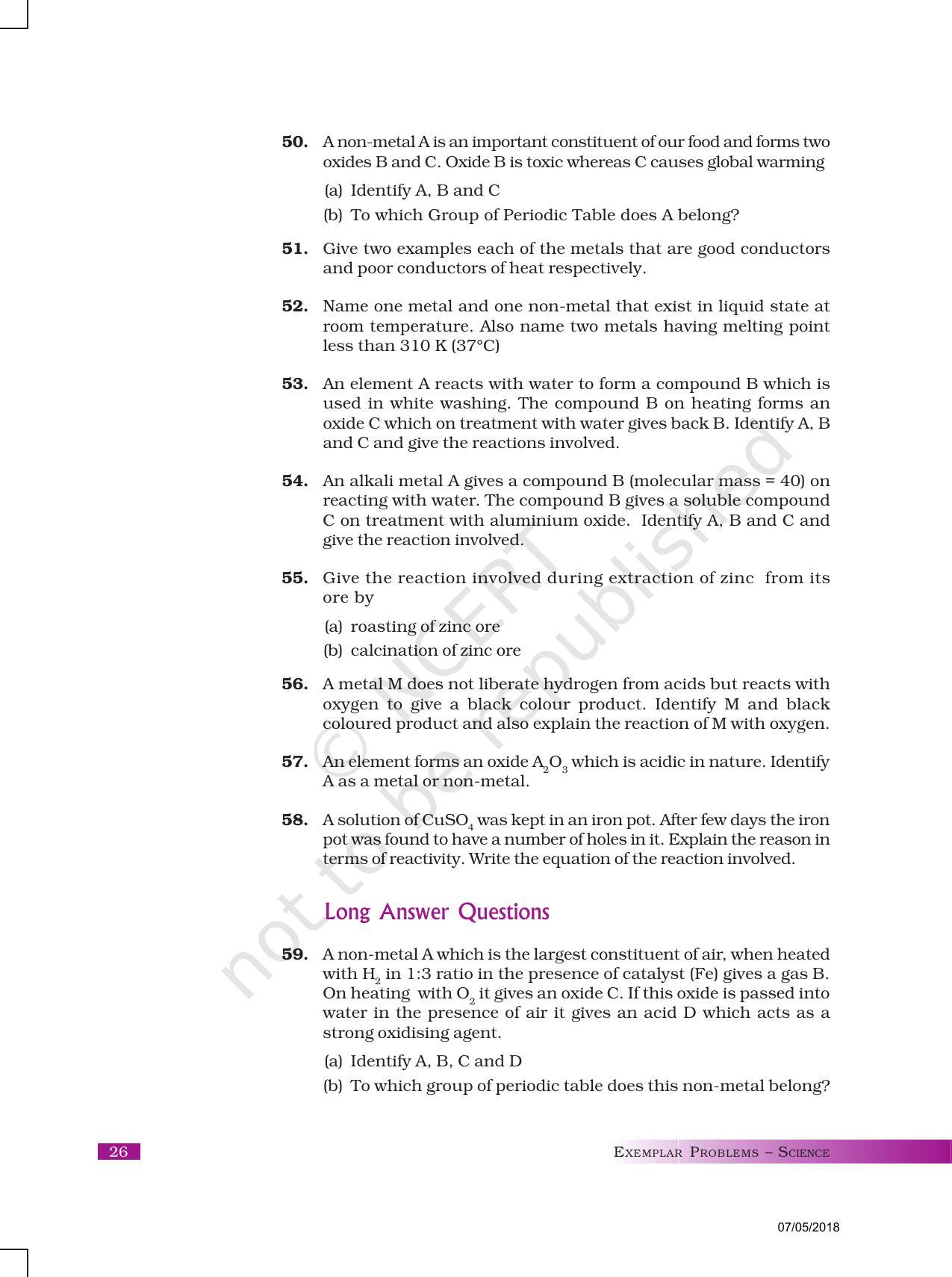 NCERT Exemplar Book For Class 10 Science Chapter 3 Metals And Non-metals