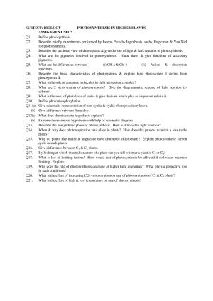 CBSE Worksheets for Class 11 Biology Assignment 5