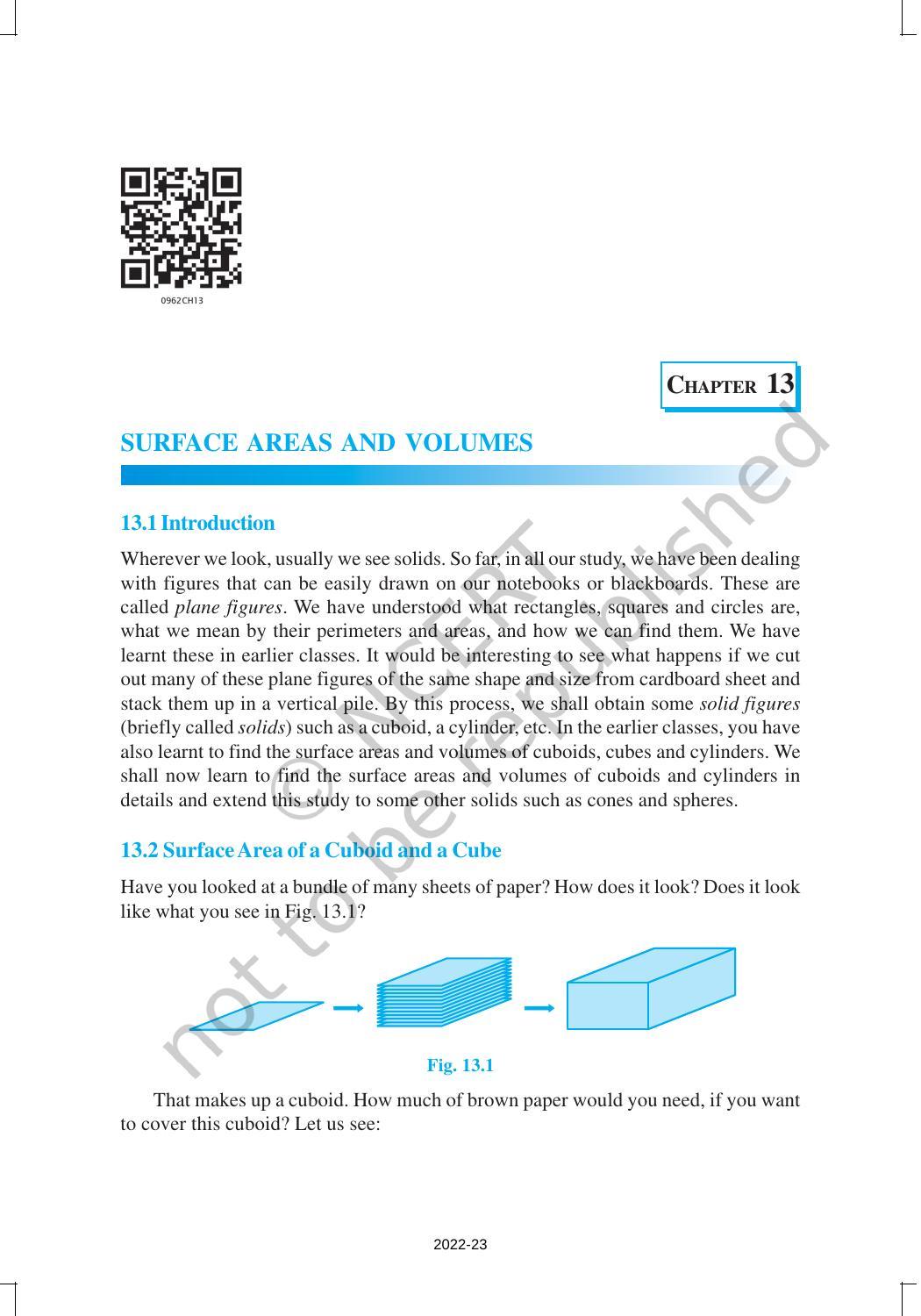 NCERT Book for Class 9 Maths Chapter 13 Surface Areas and Volumes - Page 1