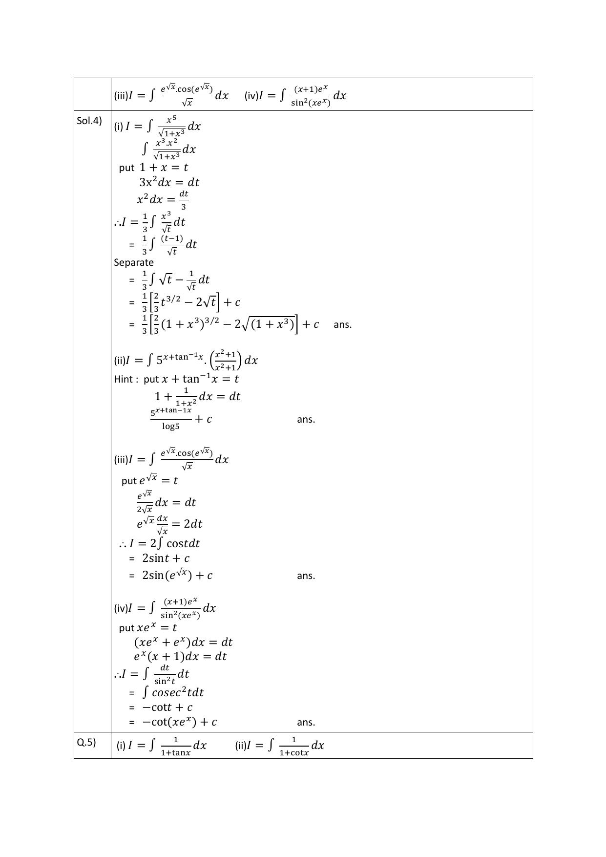 CBSE Worksheets for Class 12 Maths Integration Assignment 3 - Page 3