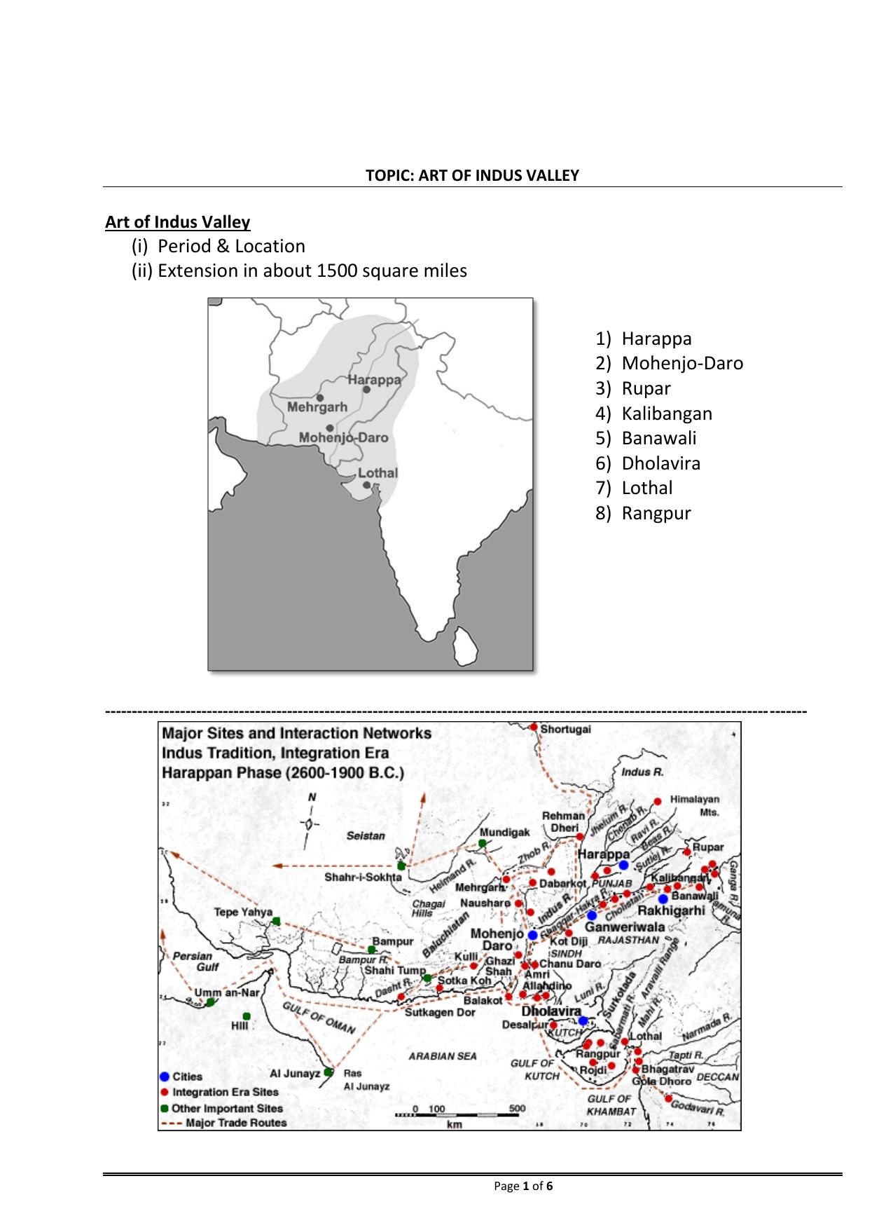 CBSE Worksheets for Class 11 Psychology Fine Arts of Indus Valley Assignment - Page 1