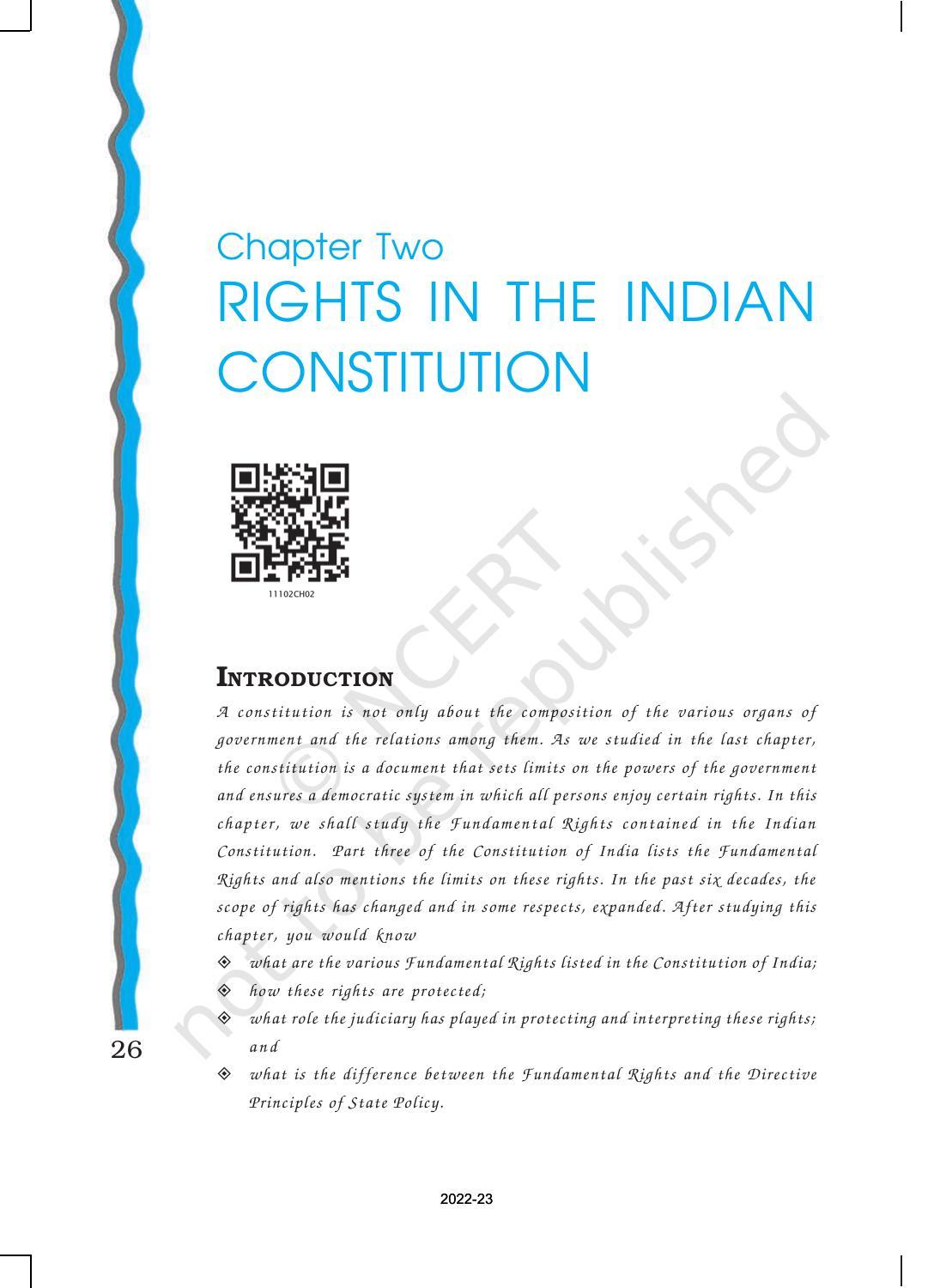 NCERT Book for Class 11 Political Science (Indian Constitution at Work) Chapter 2 Rights in the Indian Constitution - Page 1