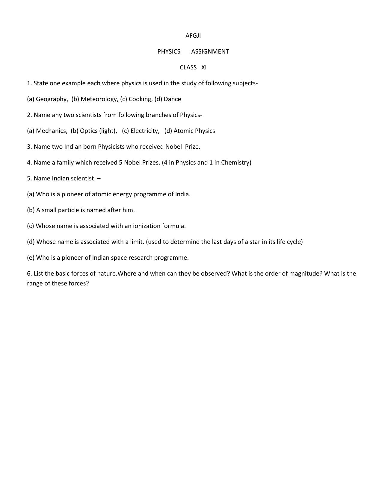 CBSE Worksheets for Class 11 Physics Assignment 2 - Page 1