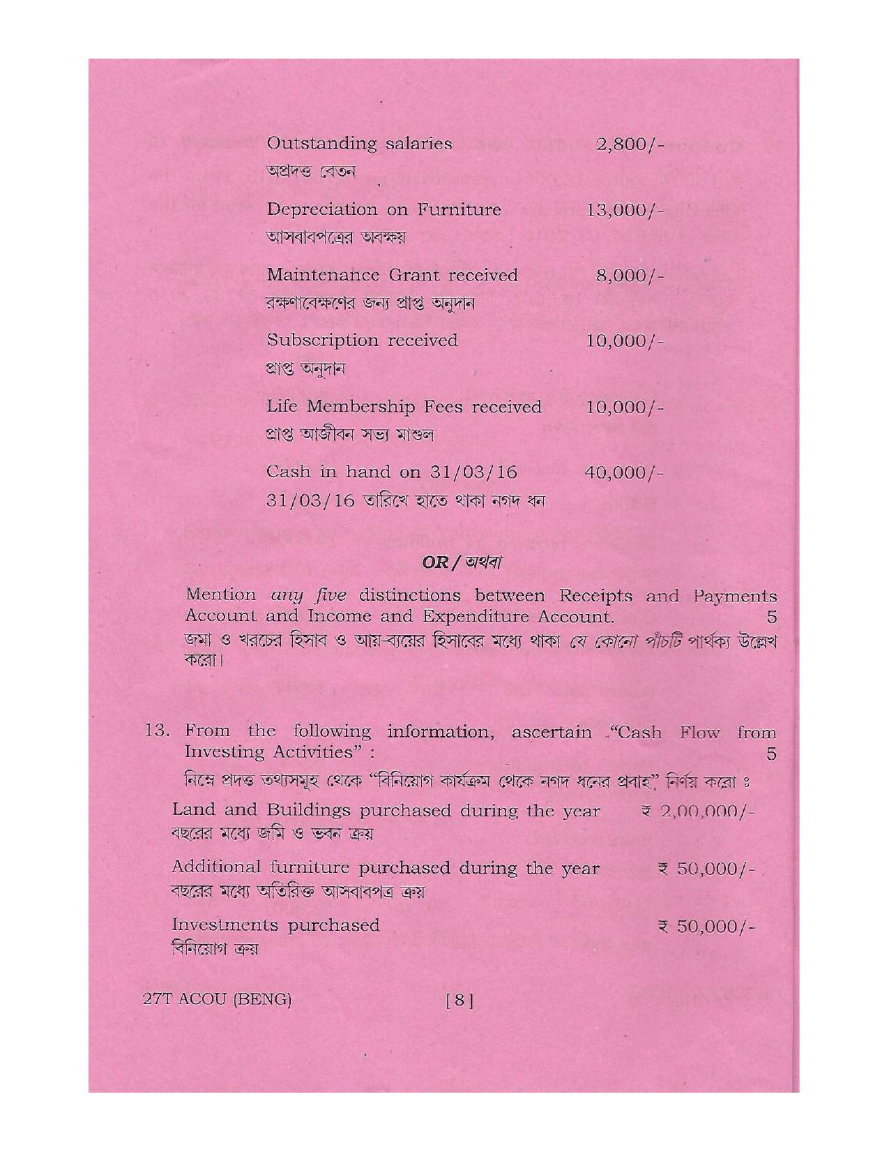 Assam HS 2nd Year Accountancy 2017 Question Paper - Page 8