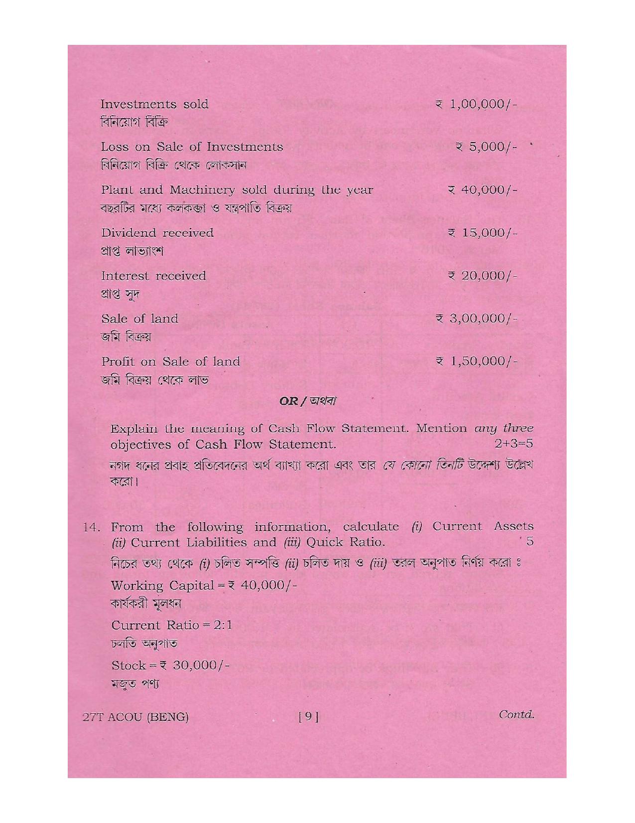 Assam HS 2nd Year Accountancy 2017 Question Paper - Page 9