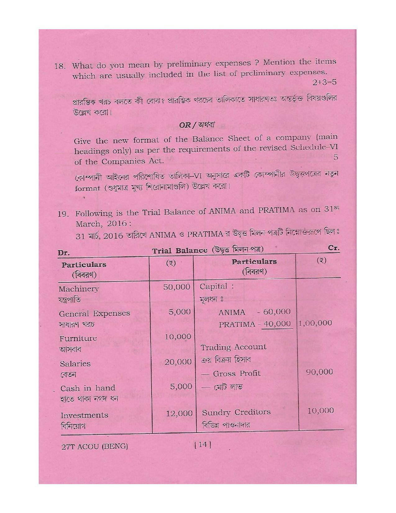 Assam HS 2nd Year Accountancy 2017 Question Paper - Page 14