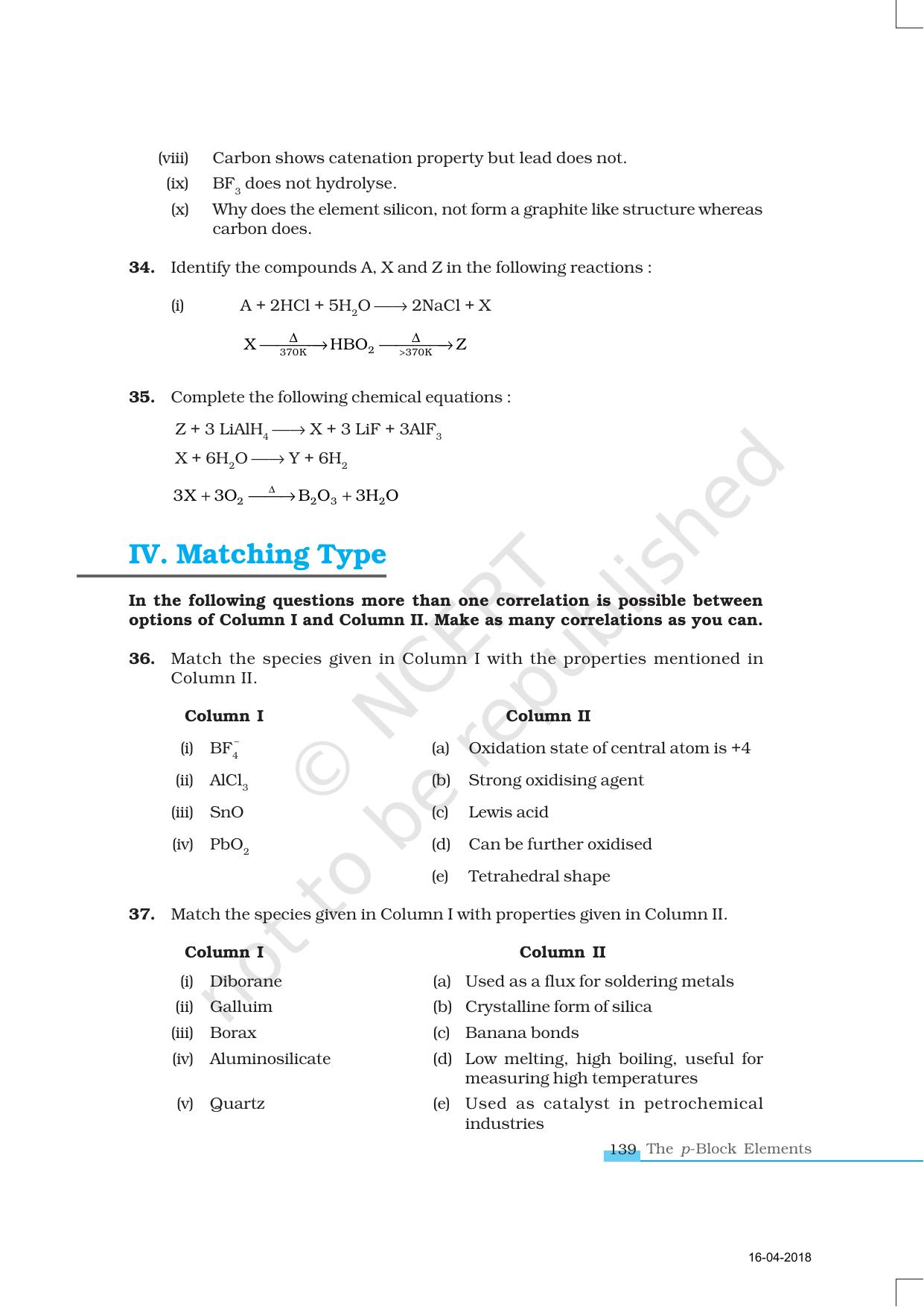 NCERT Exemplar Book For Class 11 Chemistry Chapter 11 The P-Block Elements