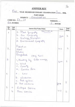 Kerala Plus One 2022 Geography Question & Answer key