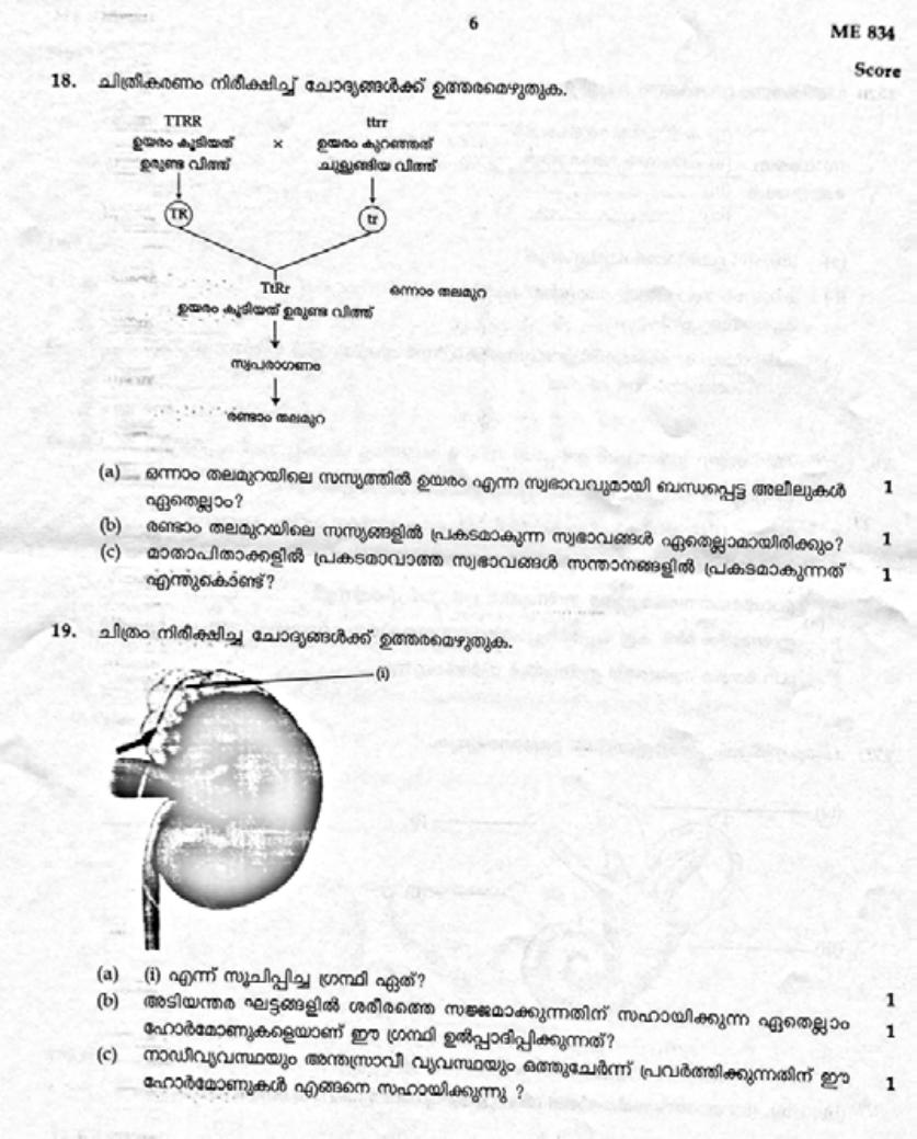 Kerala SSLC 2020 Biology Question Paper (MM) (Model) - Page 6