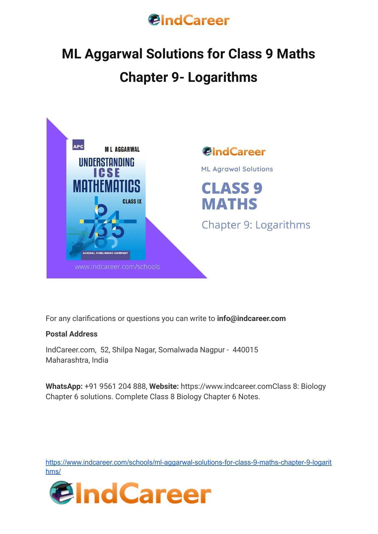 ML Aggarwal Solutions for Class 9 Maths Chapter 9- Logarithms - IndCareer  Docs