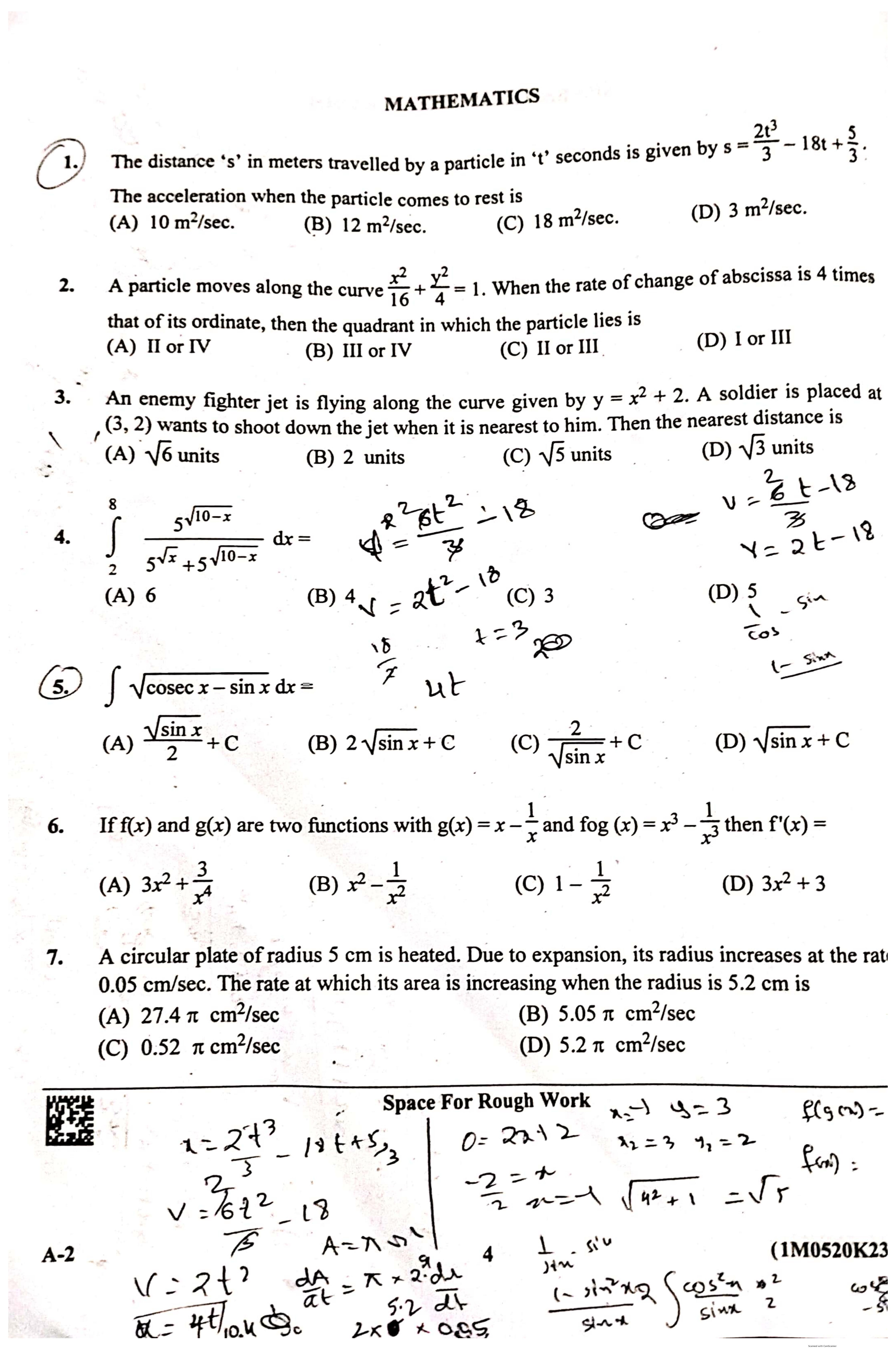 KCET 2023 Mathematics Set A-2 Question Paper - Page 1