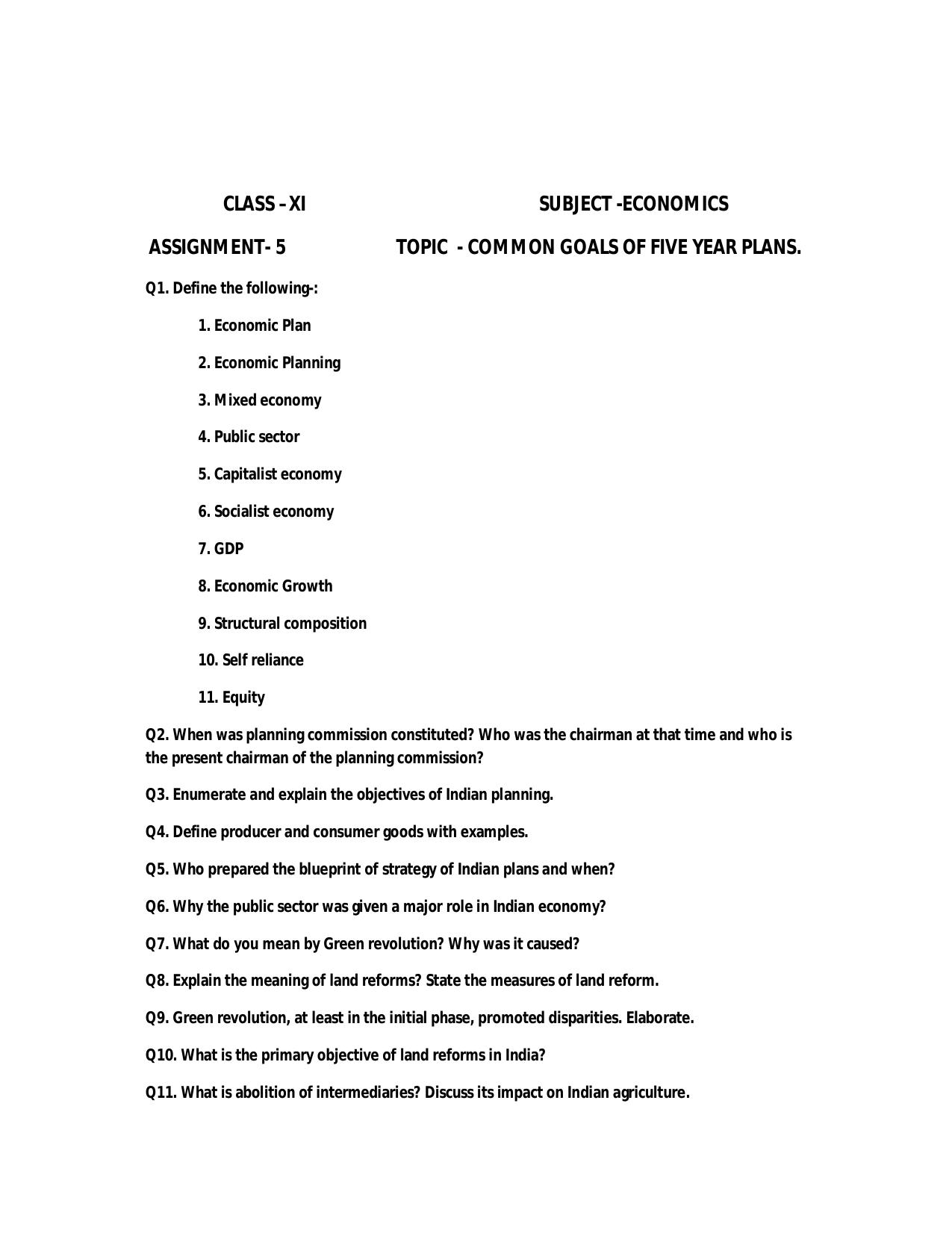 CBSE Worksheets for Class 11 Economics Assignment 5 - Page 1