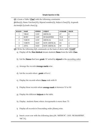 CBSE Worksheets for Class 11 Information Practices Functions in My SQL Assignment 3