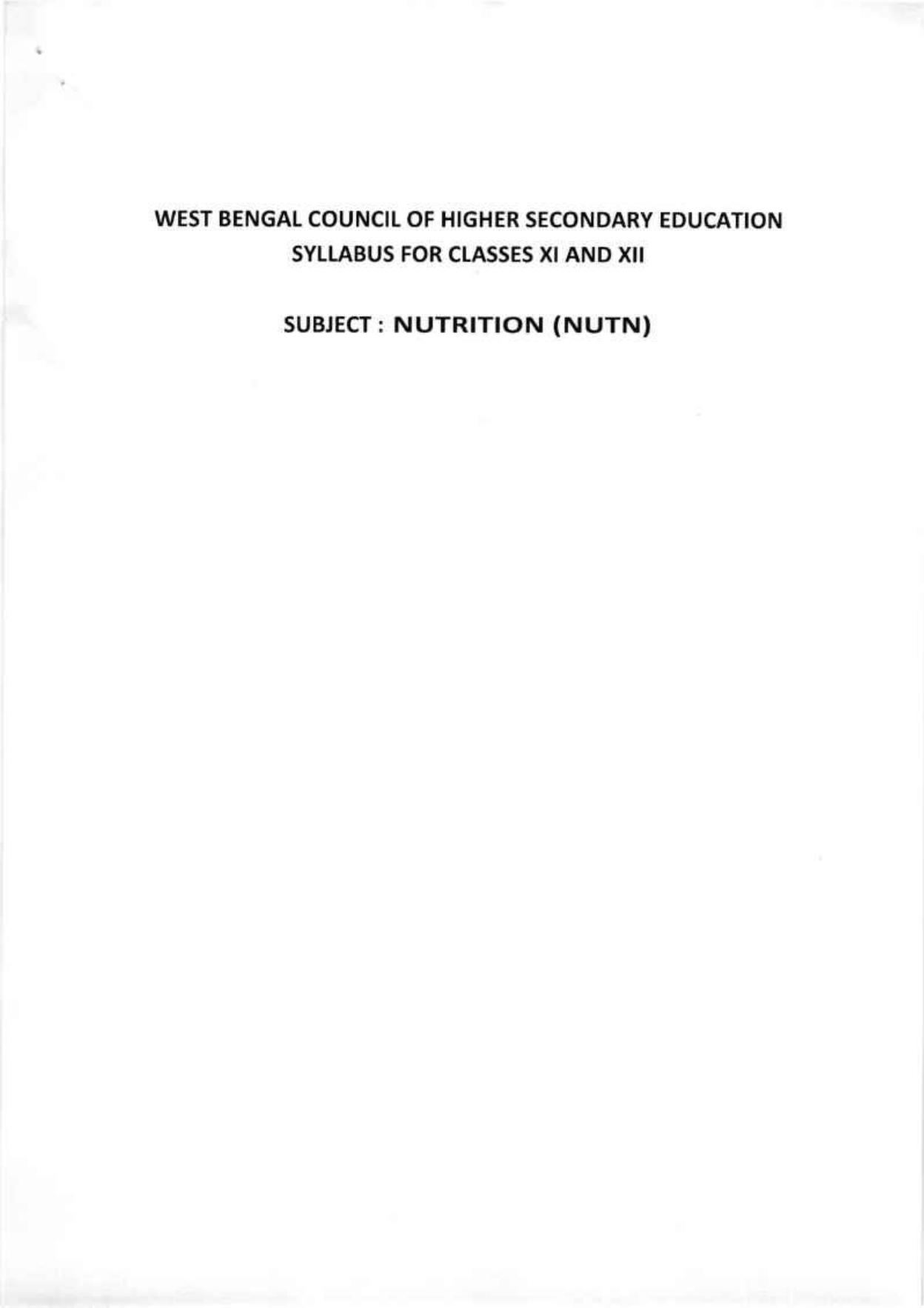 WBCHSE Class 11 & 12 Syllabus for Nutrition (NUTN) (SET III) - Page 1