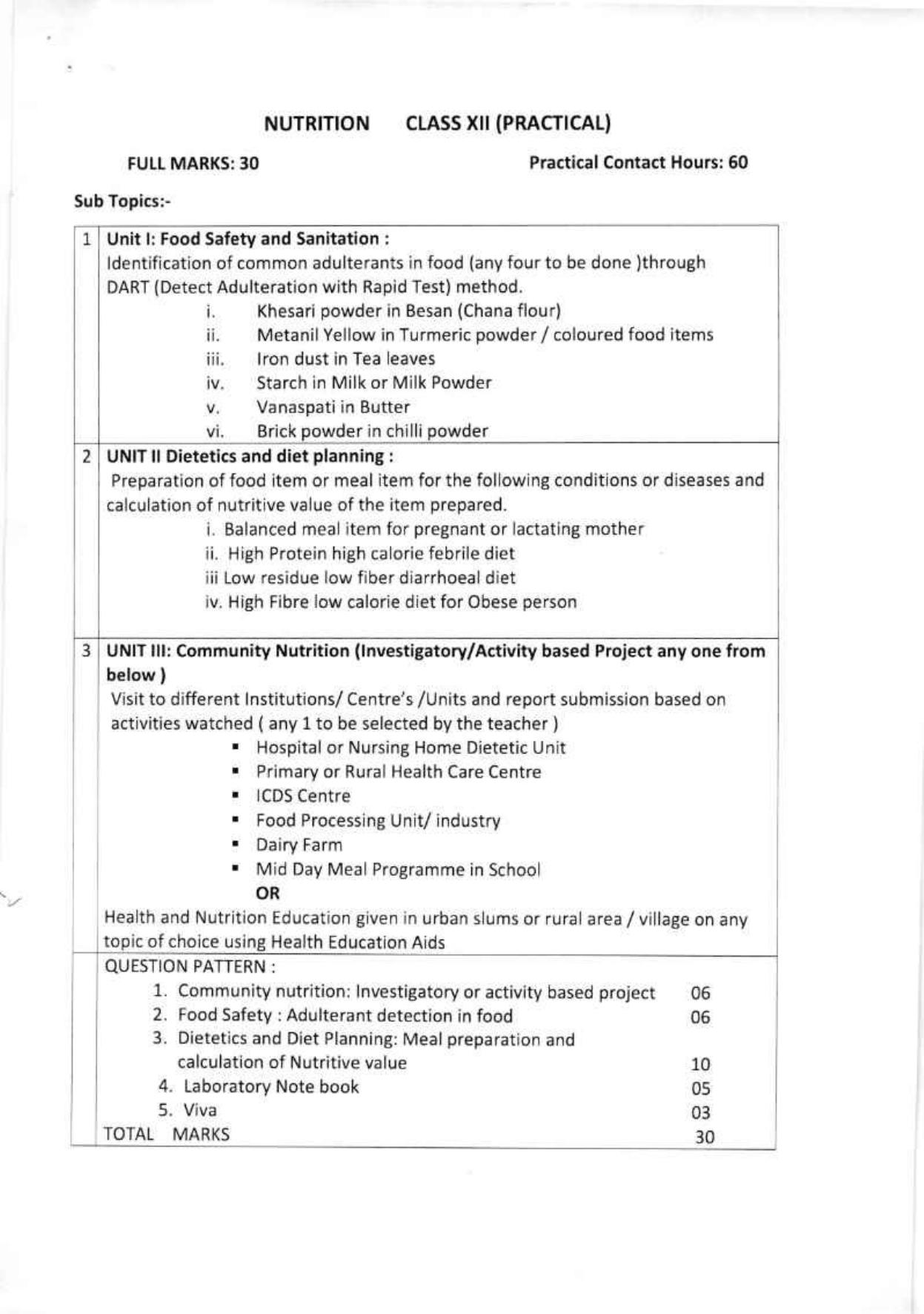 WBCHSE Class 11 & 12 Syllabus for Nutrition (NUTN) (SET III) - Page 19