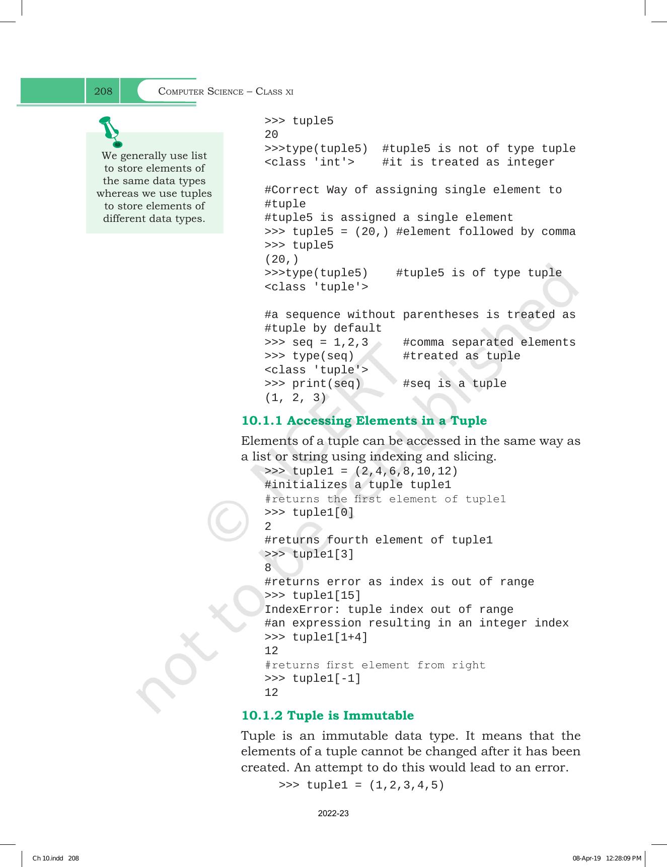 NCERT Book For Class 11 Computer Science Chapter 10 Tuples And ...