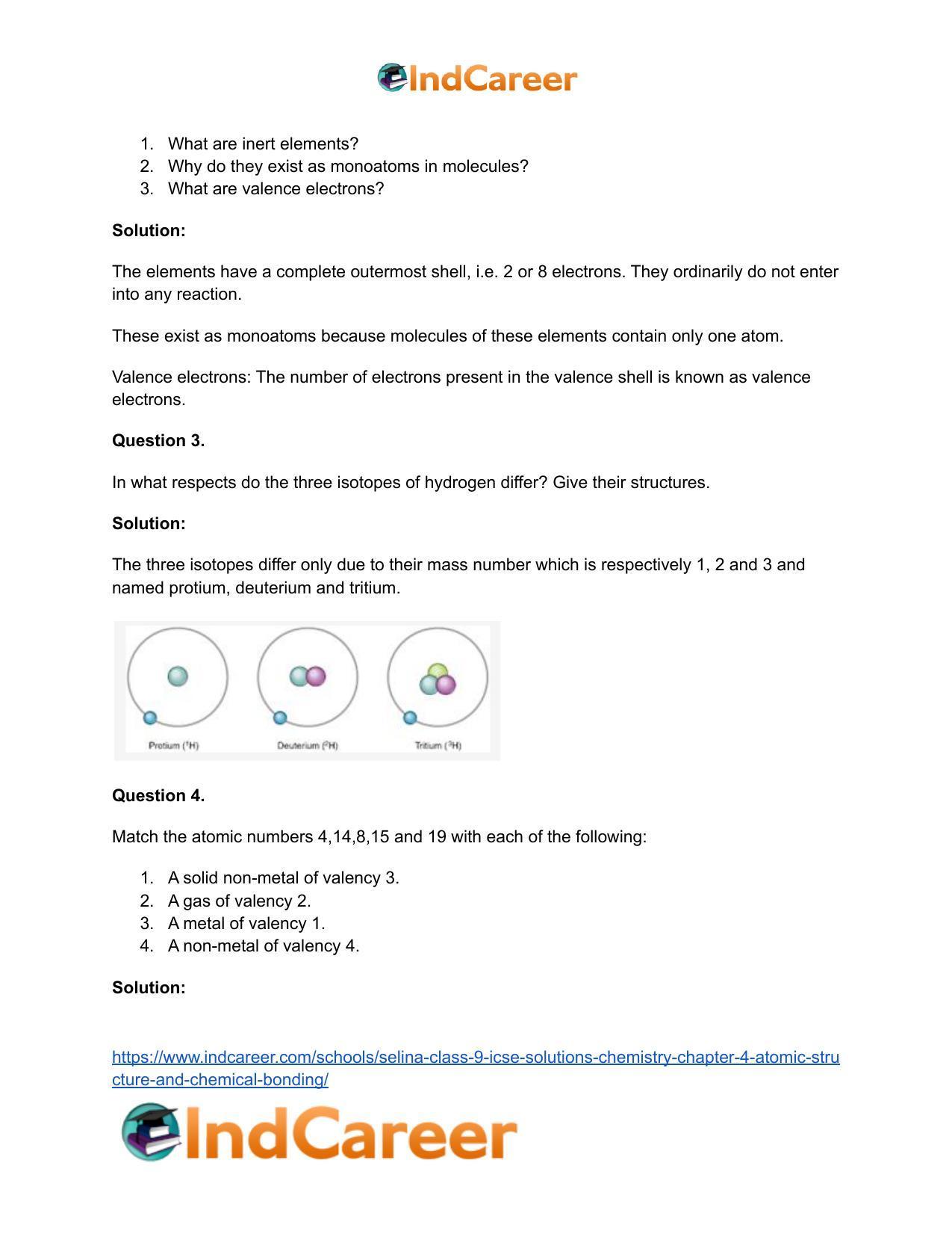 Selina Class Icse Solutions Chemistry Chapter Atomic Structure And Chemical Bonding