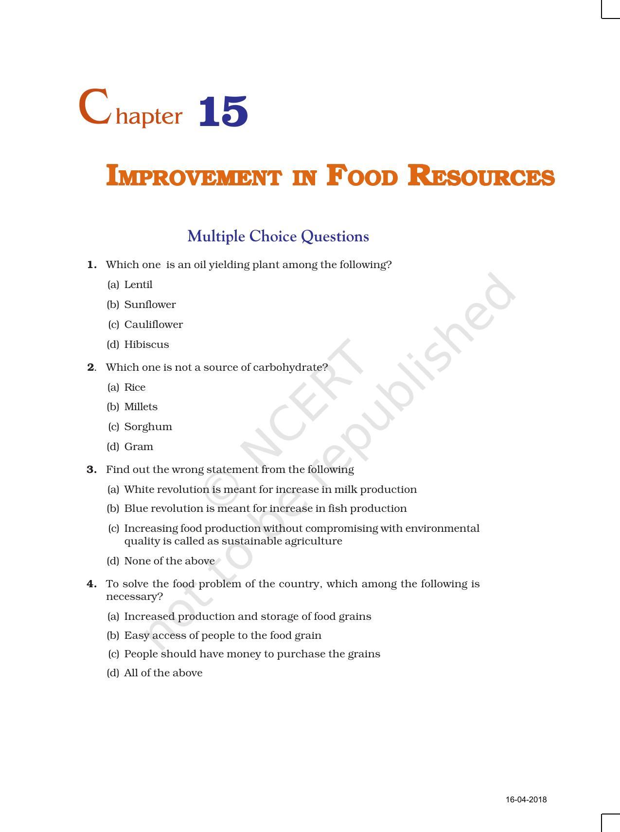 NCERT Exemplar Book for Class 9 Science: Chapter 15 Improvement in Food Resources - Page 1