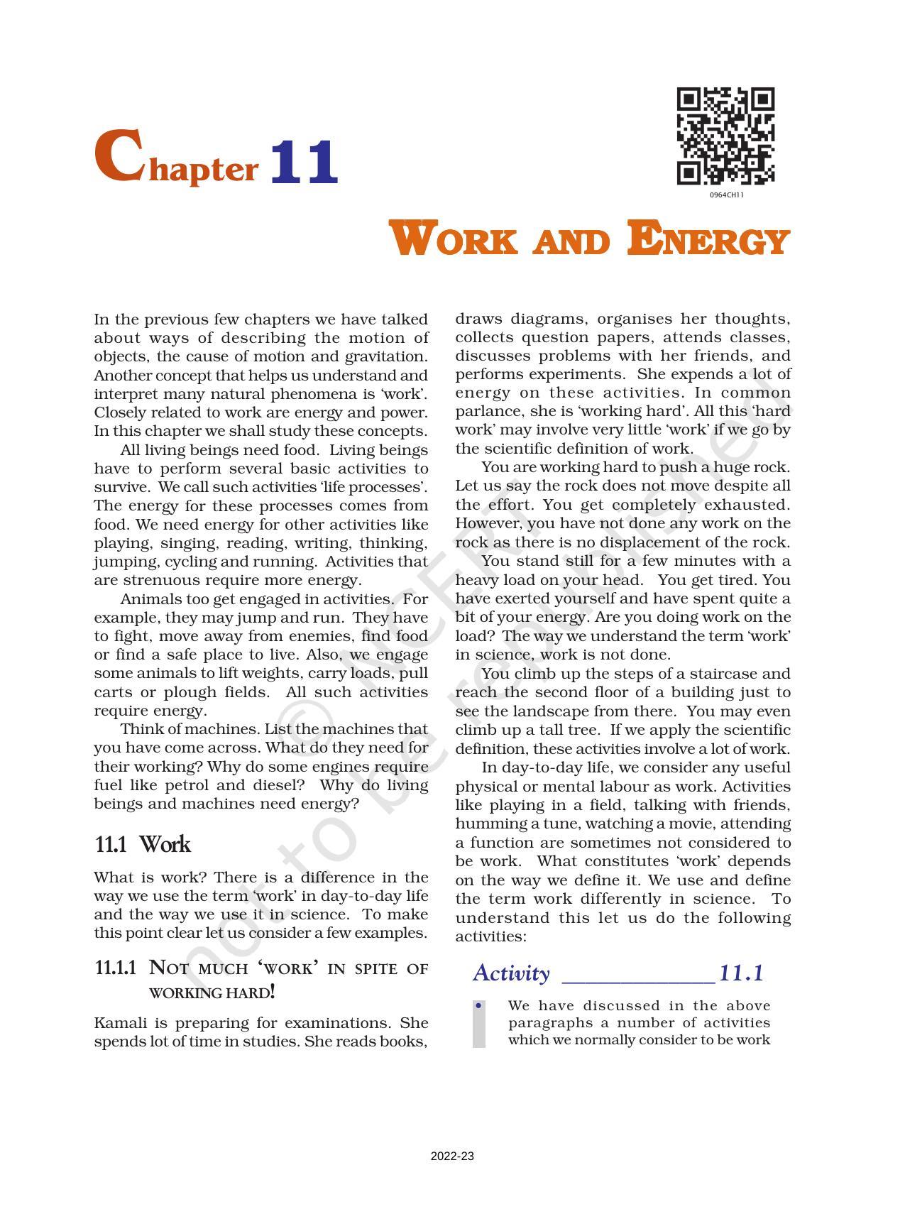 NCERT Book for Class 9 Science Chapter 11 Work and Energy - Page 1