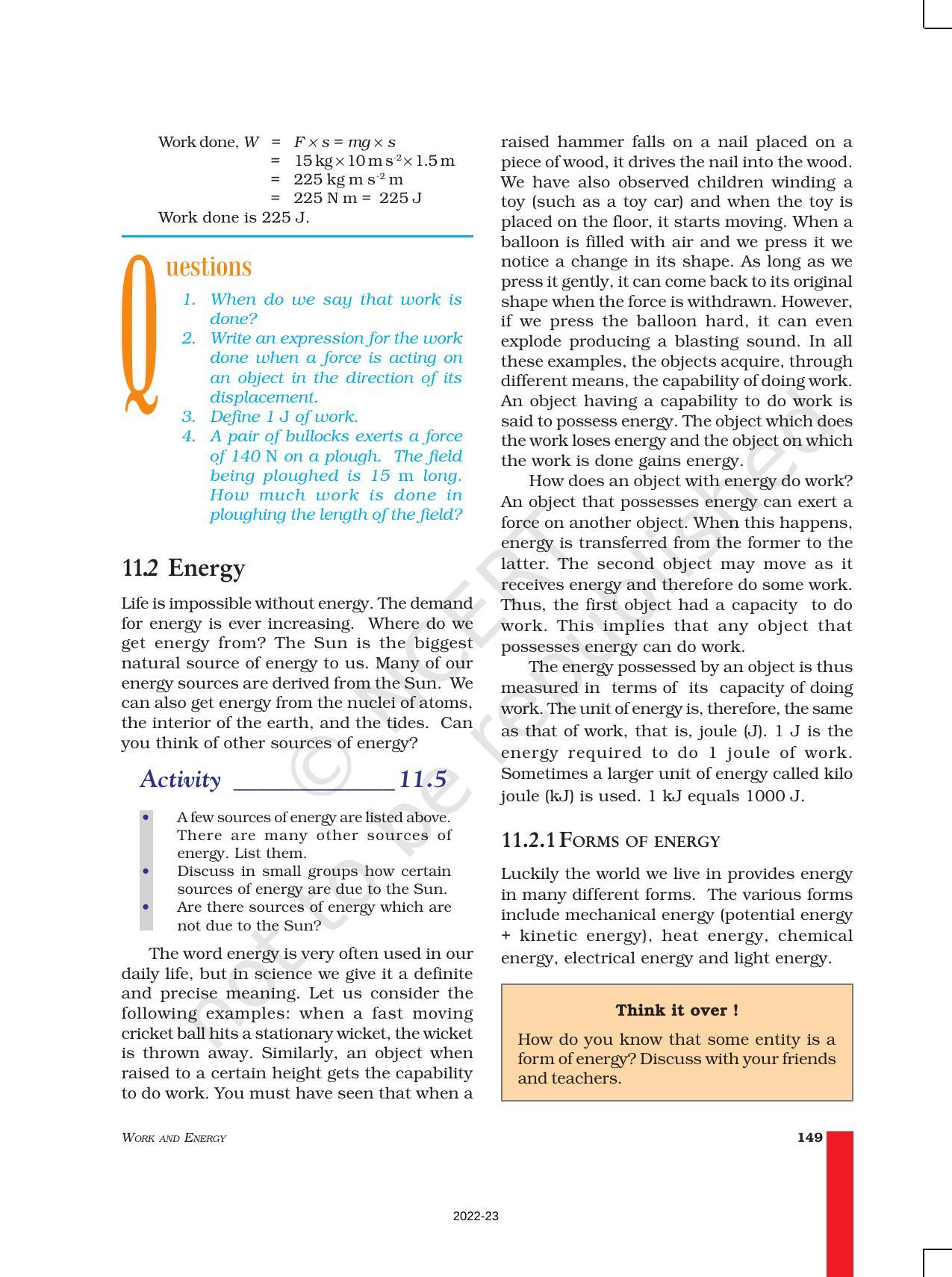 NCERT Book for Class 9 Science Chapter 11 Work and Energy - Page 4