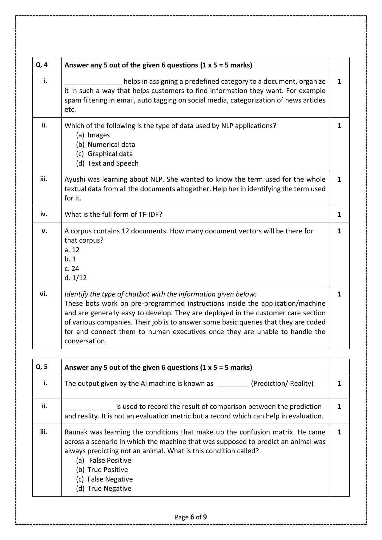 CBSE Class 10 Artificial Intelligence Sample Paper - IndCareer Schools