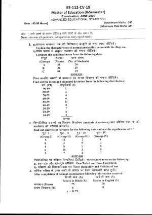 advanced educational research and statistics question paper