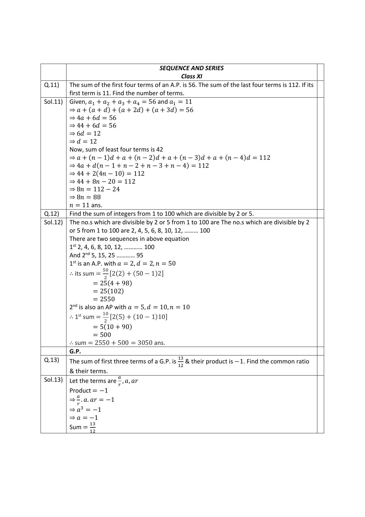 CBSE Worksheets for Class 11 Mathematics Sequences and Series Assignment 6 - Page 1