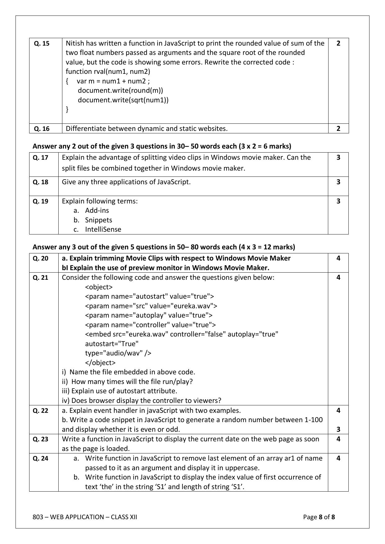 CBSE Class 12 Web Application Sample Papers: 2023, 2024 - IndCareer Schools