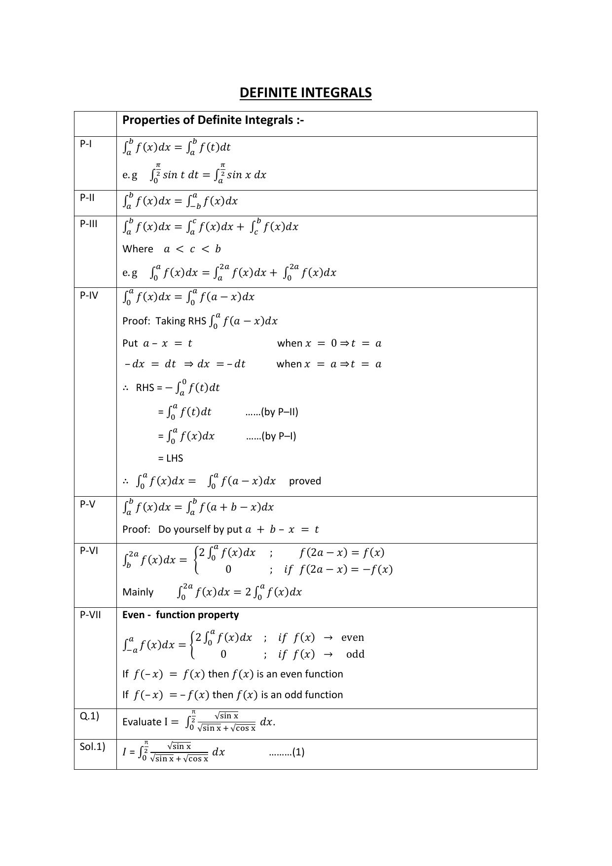 CBSE Class 12 Definite integrals Assignment 1 - Page 1