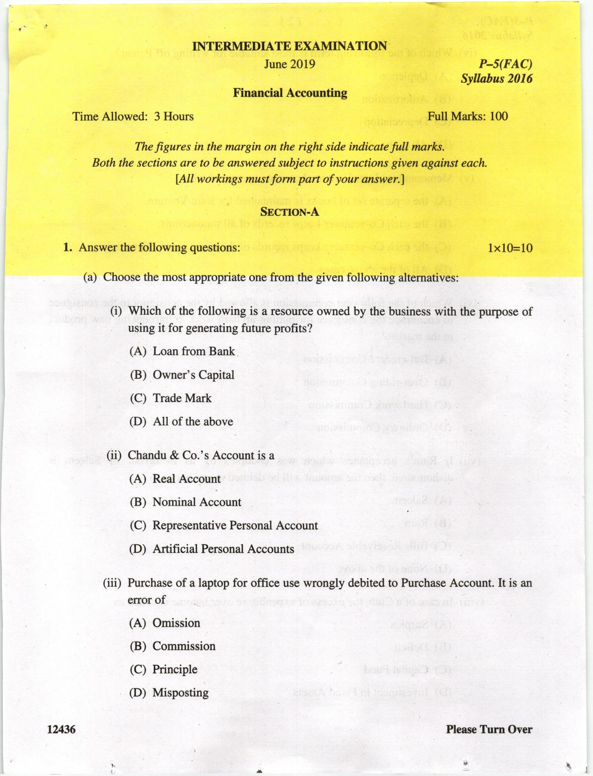 ICMAI June 2019 Financial Accounting Question Paper IndCareer Docs