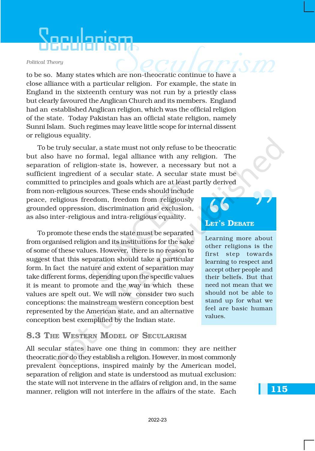 NCERT Book for Class 11 Political Science (Political Theory) Chapter 8 Secularism - Page 5
