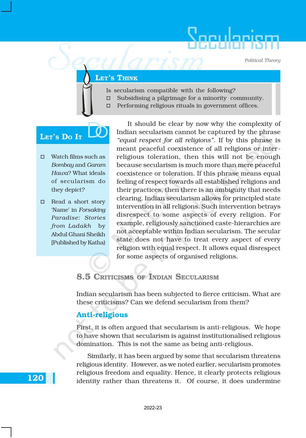 NCERT Book for Class 11 Political Science (Political Theory) Chapter 8 Secularism - Page 10