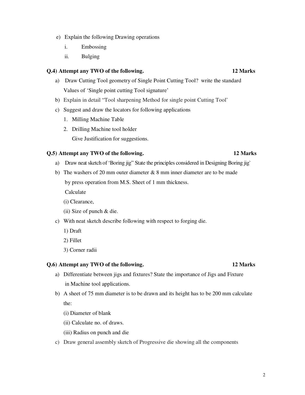 MSBTE Summer Question Paper 2019 - Tool Engineering (Elective ...