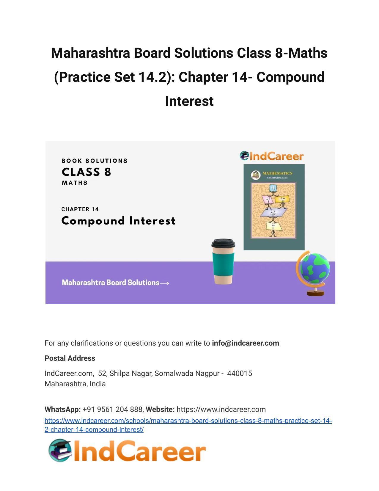 Maharashtra Board Solutions Class 8-Maths (Practice Set 14.2): Chapter 14- Compound Interest - Page 1