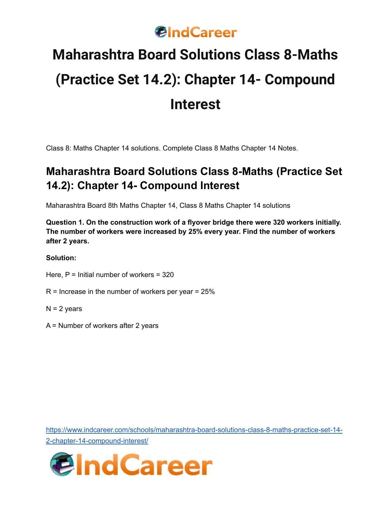 Maharashtra Board Solutions Class 8-Maths (Practice Set 14.2): Chapter 14- Compound Interest - Page 2